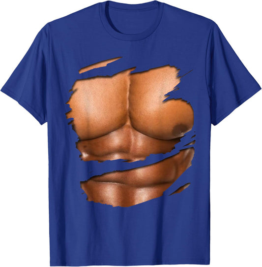 Fake Muscle Under Clothes Shirt Chest Six Pack Abs T-Shirt - T-Shirt | Royal