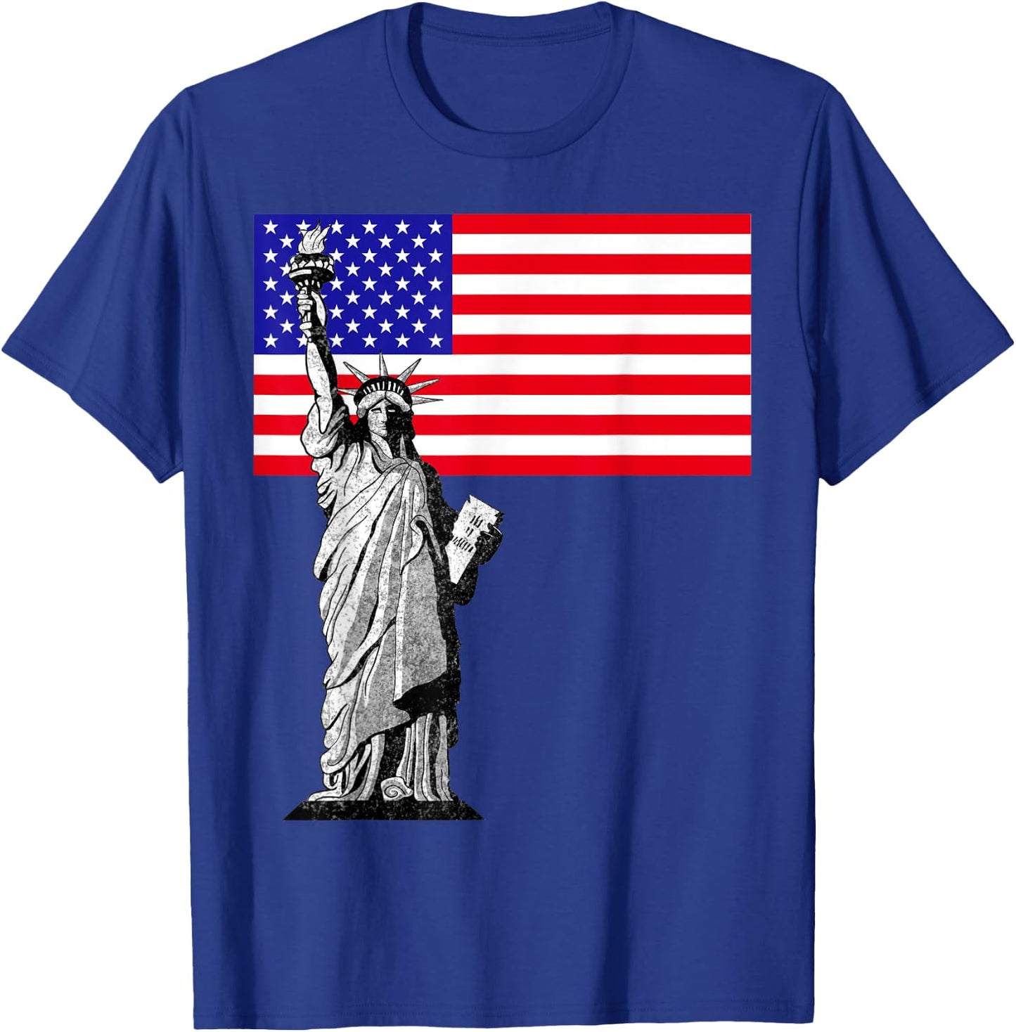 Statue Of Liberty And USA Flag T-Shirt - T-Shirt | Royal