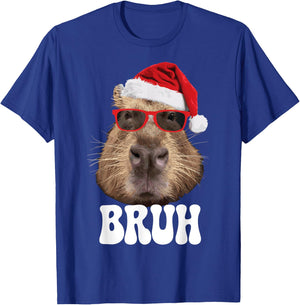 Bruh Capybara Funny Santa Hat Christmas Season Capybara T-Shirt - T-Shirt | Royal
