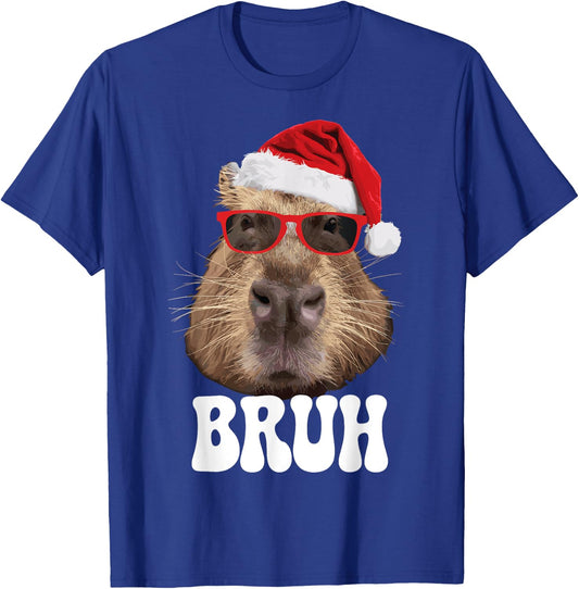 Bruh Capybara Funny Santa Hat Christmas Season Capybara T-Shirt - T-Shirt | Royal