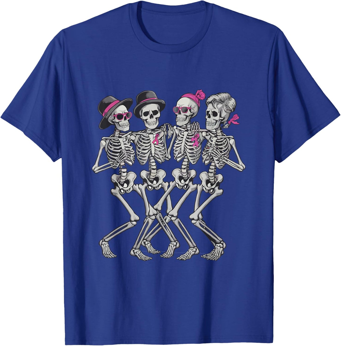 Pink Ribbon Skeleton Halloween Breast Cancer Awareness T-Shirt - T-Shirt | Royal