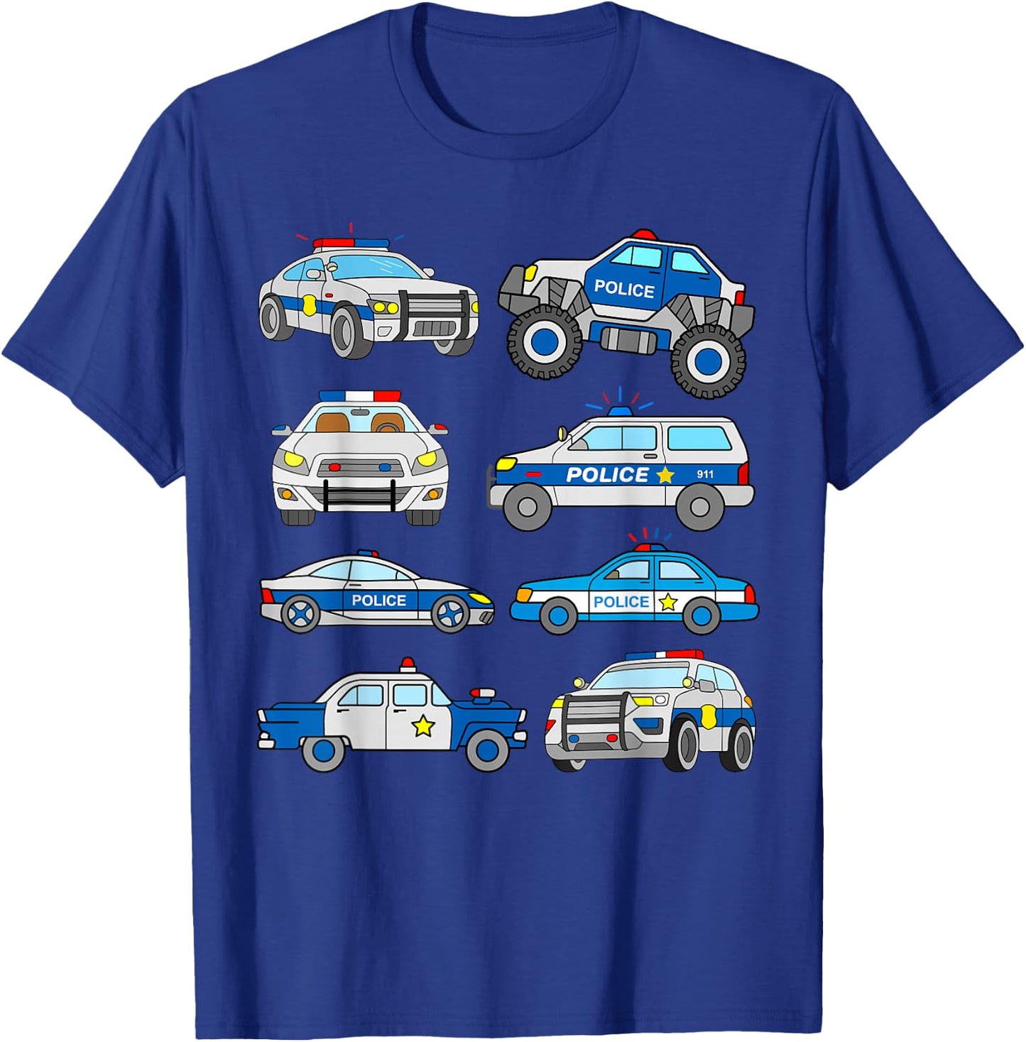 Police Vehicles for Kids Men Women Cop Cars Boys Toddler T-Shirt - T-Shirt | Royal