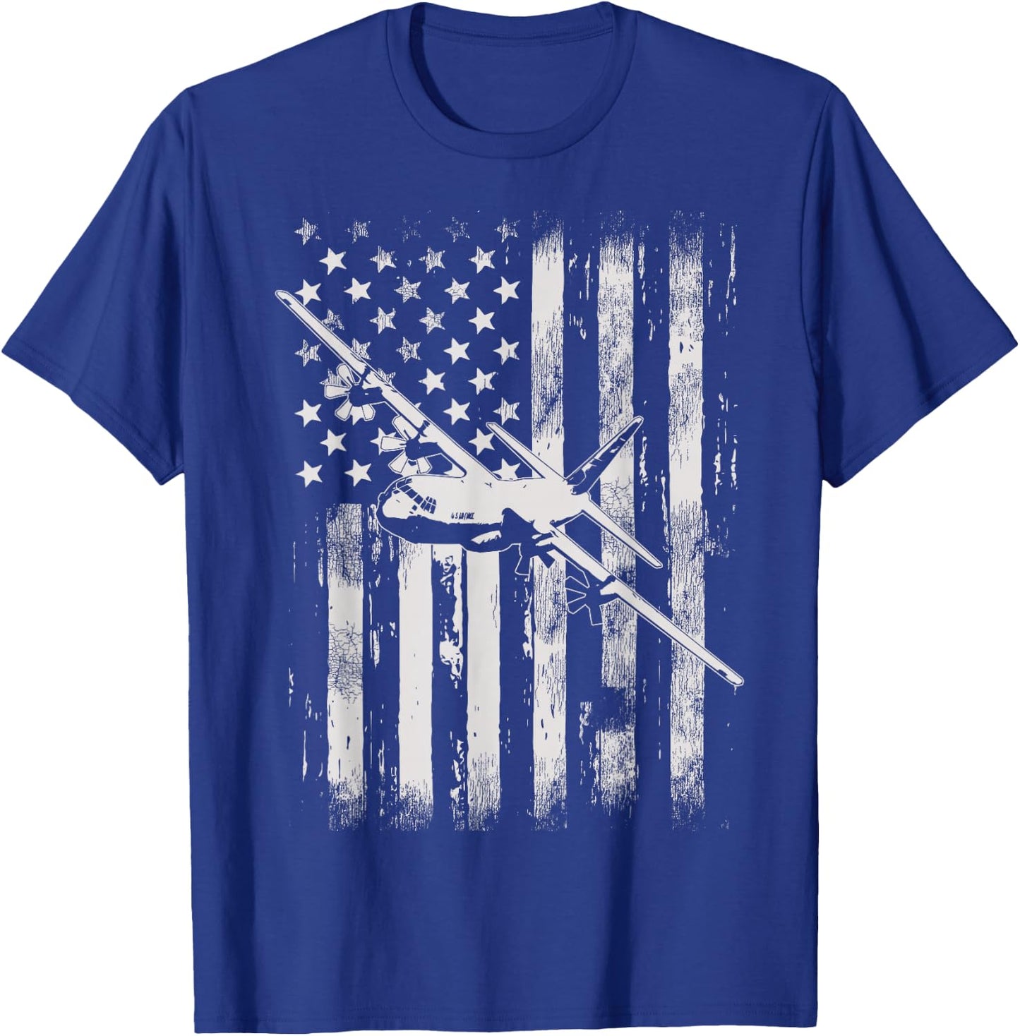 C-130 Hercules Military Aircraft American Flag T-Shirt - T-Shirt | Royal