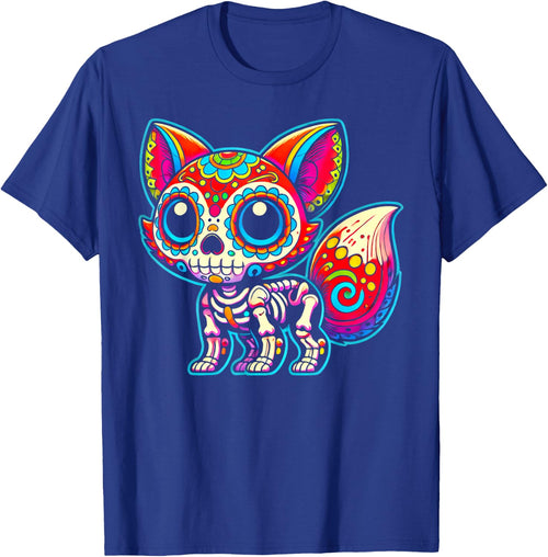 Colorful Sugar Skull Fox Day of the Dead Skeleton Art Lover