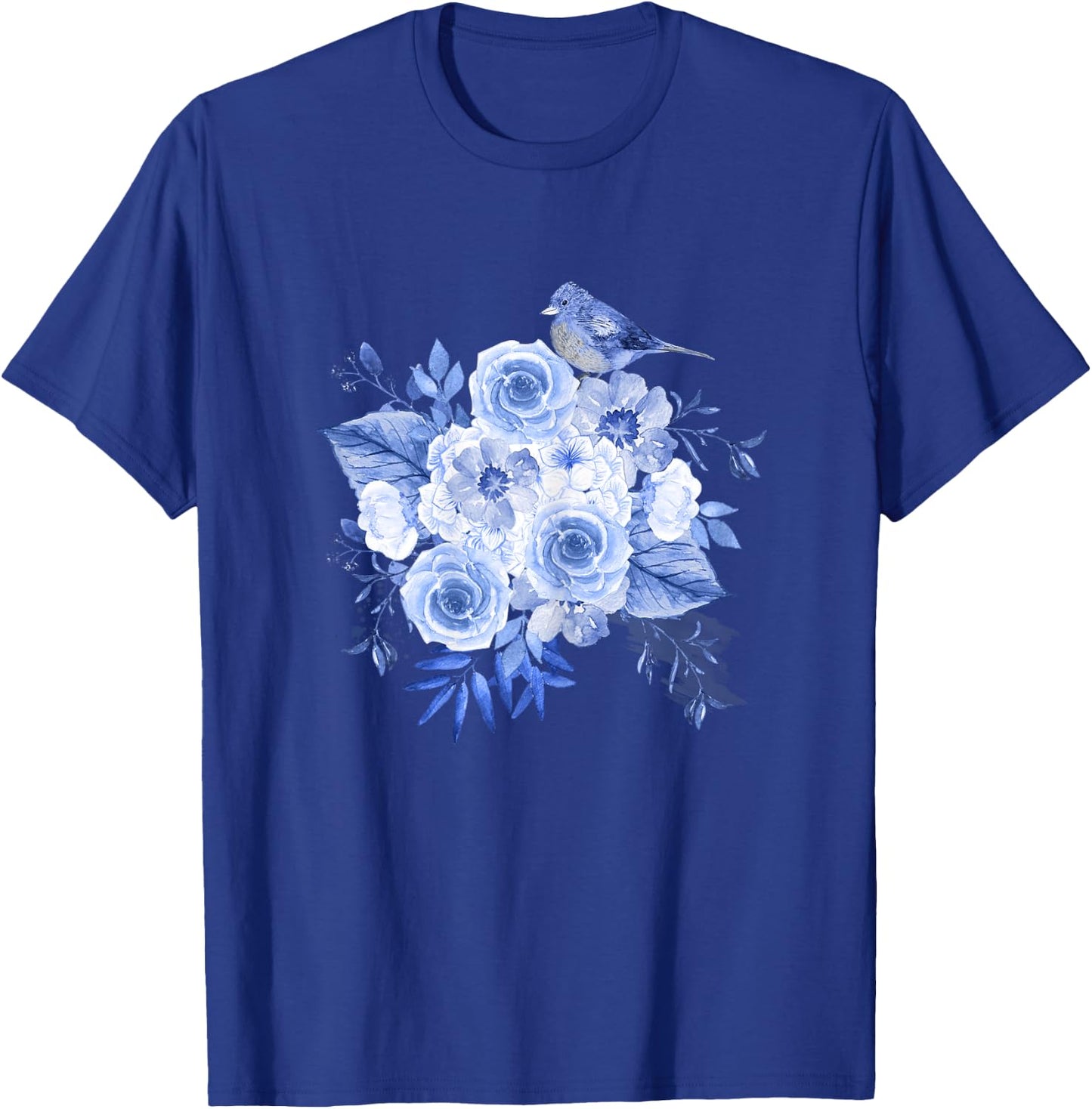 Blue flowers with bird floral design and Girl T-Shirt - T-Shirt | Royal