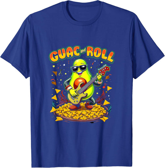 Guac and Roll Funny Avocado Rock Music Nacho Lover Gift T-Shirt - T-Shirt | Royal