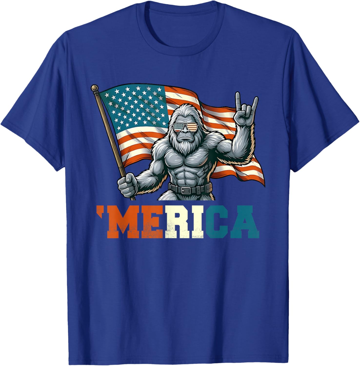 Bigfoot Sasquatch American Flag Patriotic Fourth of July Men T-Shirt - T-Shirt | Royal