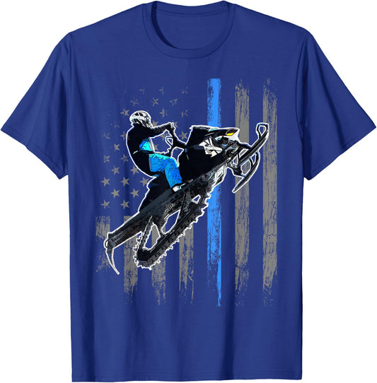 American Flag Snowmobile Men Snowmobile Riding Gift T-Shirt - T-Shirt | Royal