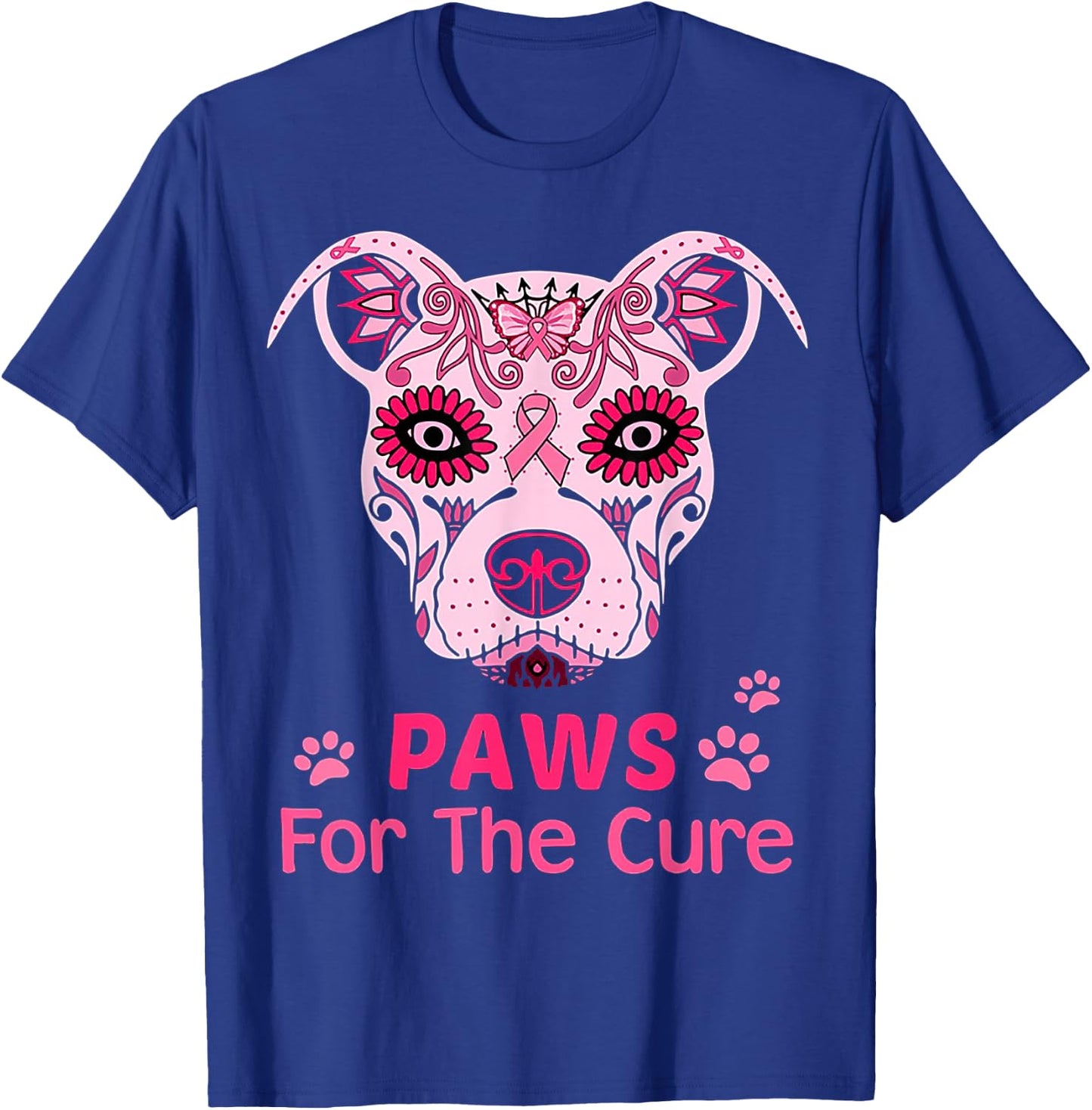 Paws For The Cure Pitbull Breast Cancer T-Shirt - T-Shirt | Royal