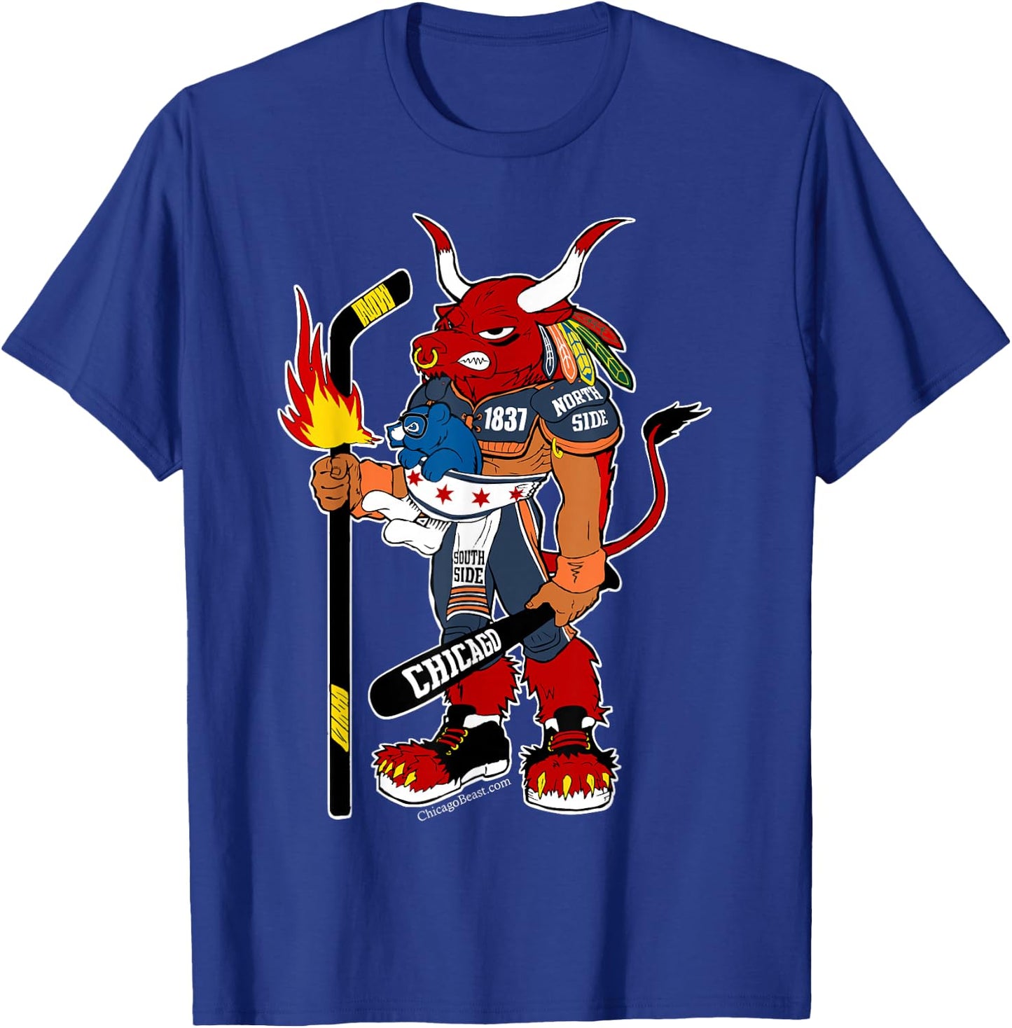 Creatureopolis Chicago Beast Black Cotton - Classic Fit, Round Neck, Short Sleeve, Adult Size T-Shirt - T-Shirt | Royal