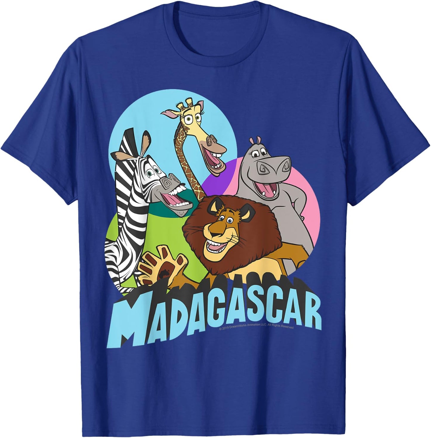 Madagascar Cartoon Group Shot Pop Color Poster T-Shirt - T-Shirt | Royal