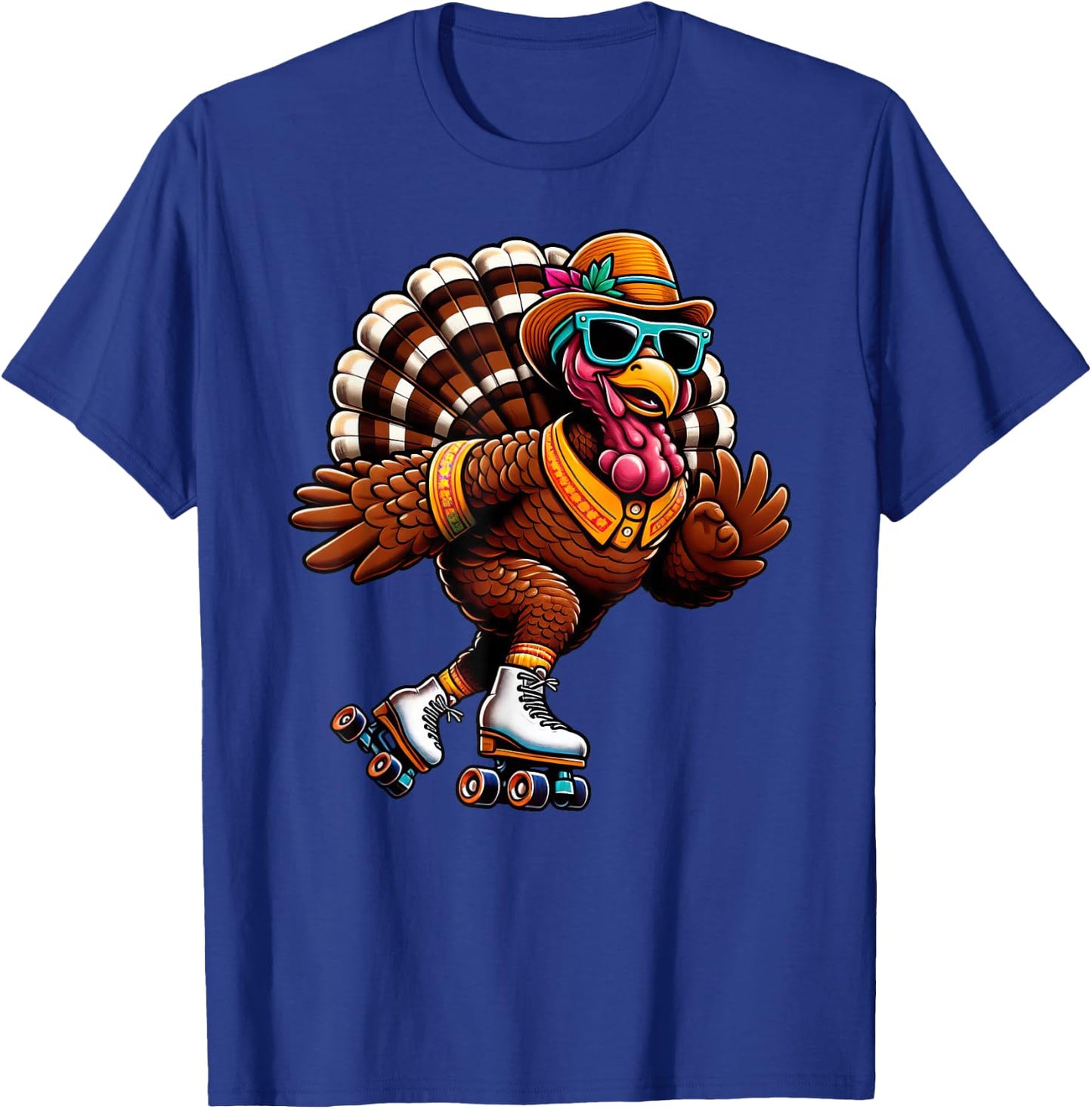 Turkey Thanksgiving Skating Roller Skater Kids T-Shirt - T-Shirt | Royal