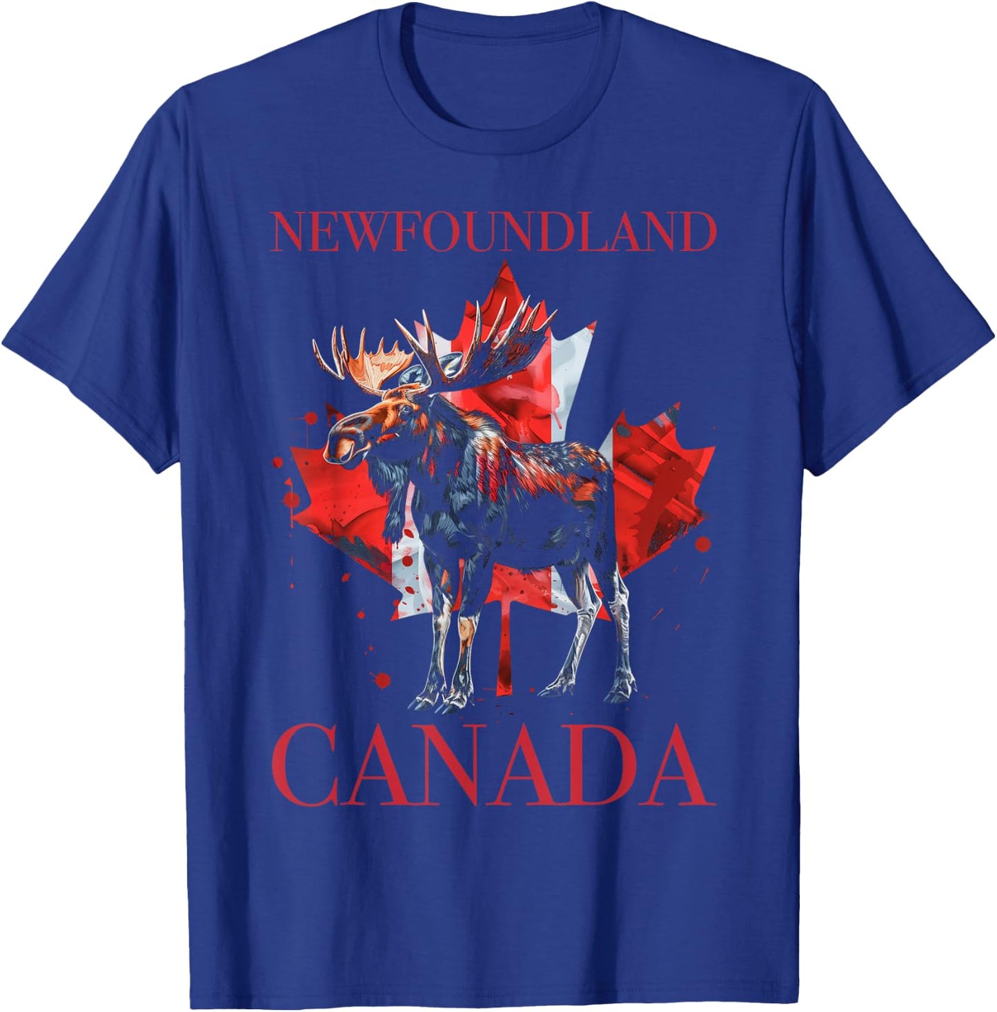Newfoundland Moose Canada Maple Leaf Canadian Flag T-Shirt - T-Shirt | Royal