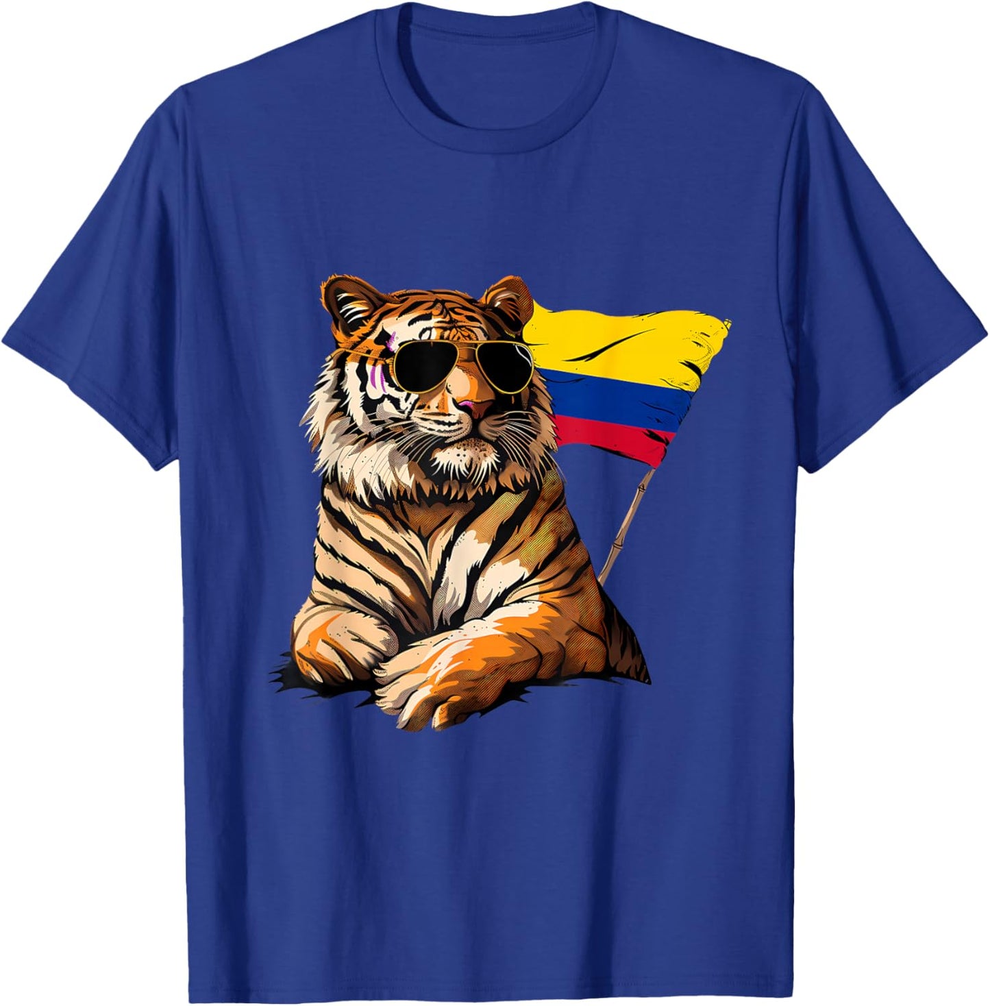 Colombia Tiger Colombian Flag Sunglasses Colombian Pride T-Shirt - T-Shirt | Royal
