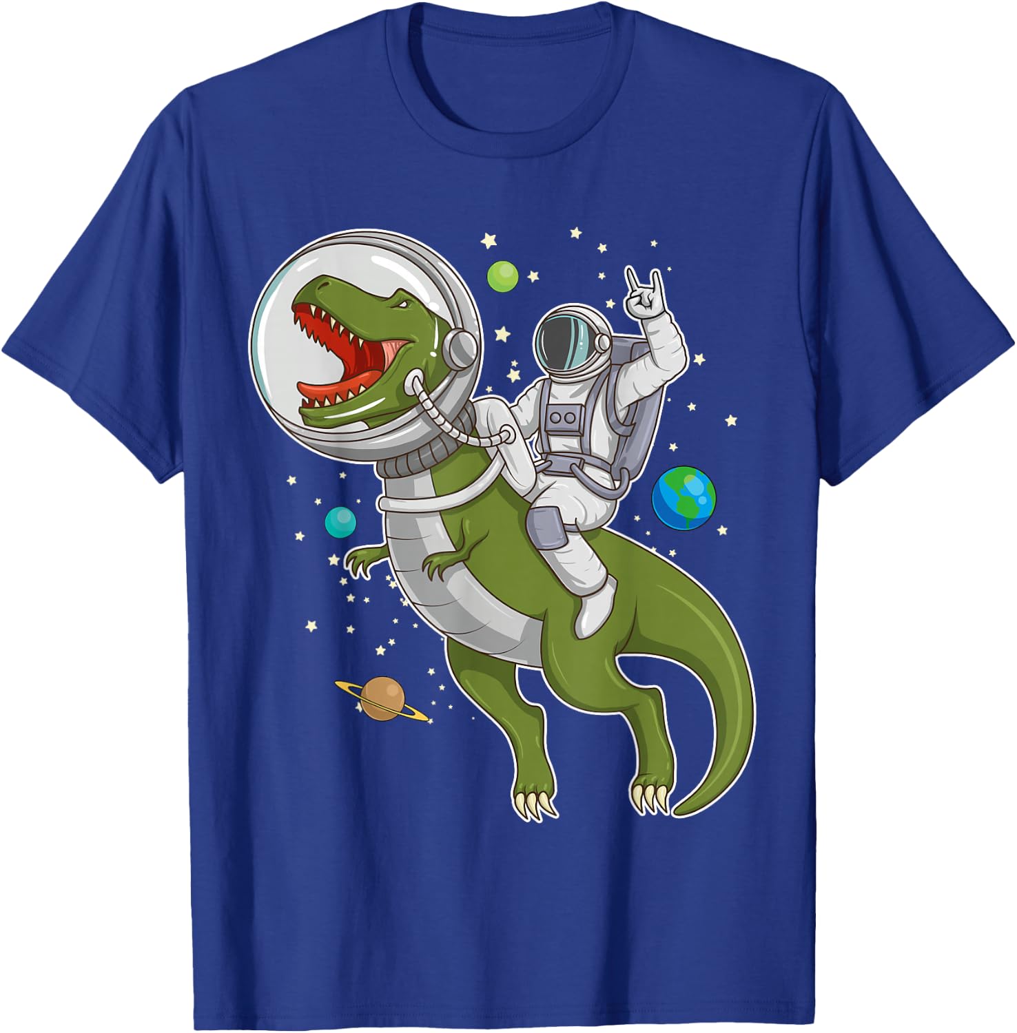 Astronaut Riding T-Rex Dinosaur Astro T-Rex Space Gift T-Shirt - T-Shirt | Royal