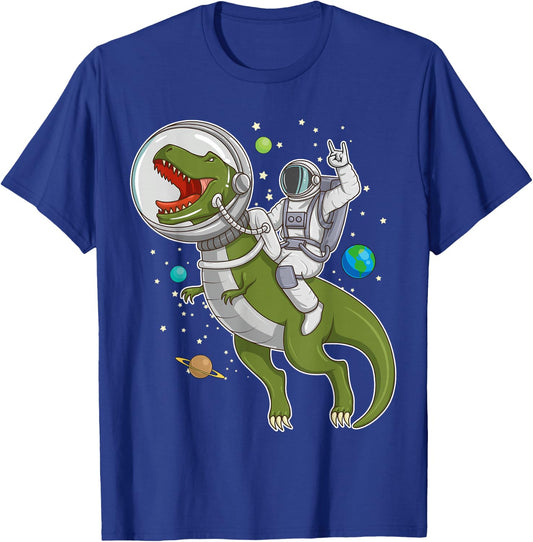 Astronaut Riding T-Rex Dinosaur Astro T-Rex Space Gift T-Shirt - T-Shirt | Royal