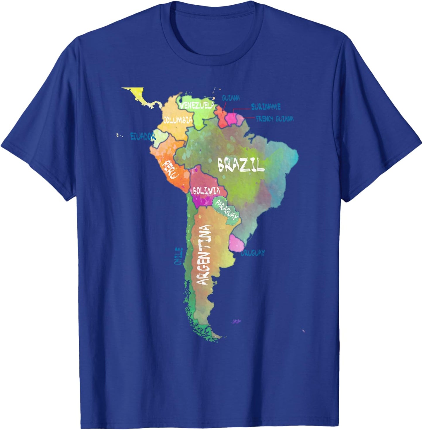 Watercolour map of South America Brazil Argentina T-Shirt - T-Shirt | Royal