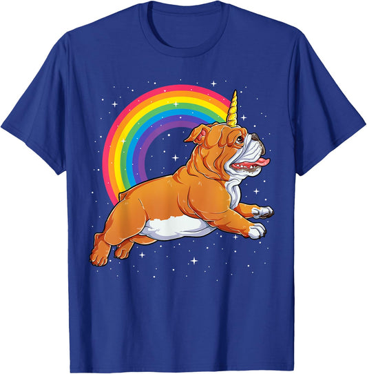 English Bulldog Unicorn T shirt Girls Space Galaxy Rainbow T-Shirt - T-Shirt | Royal