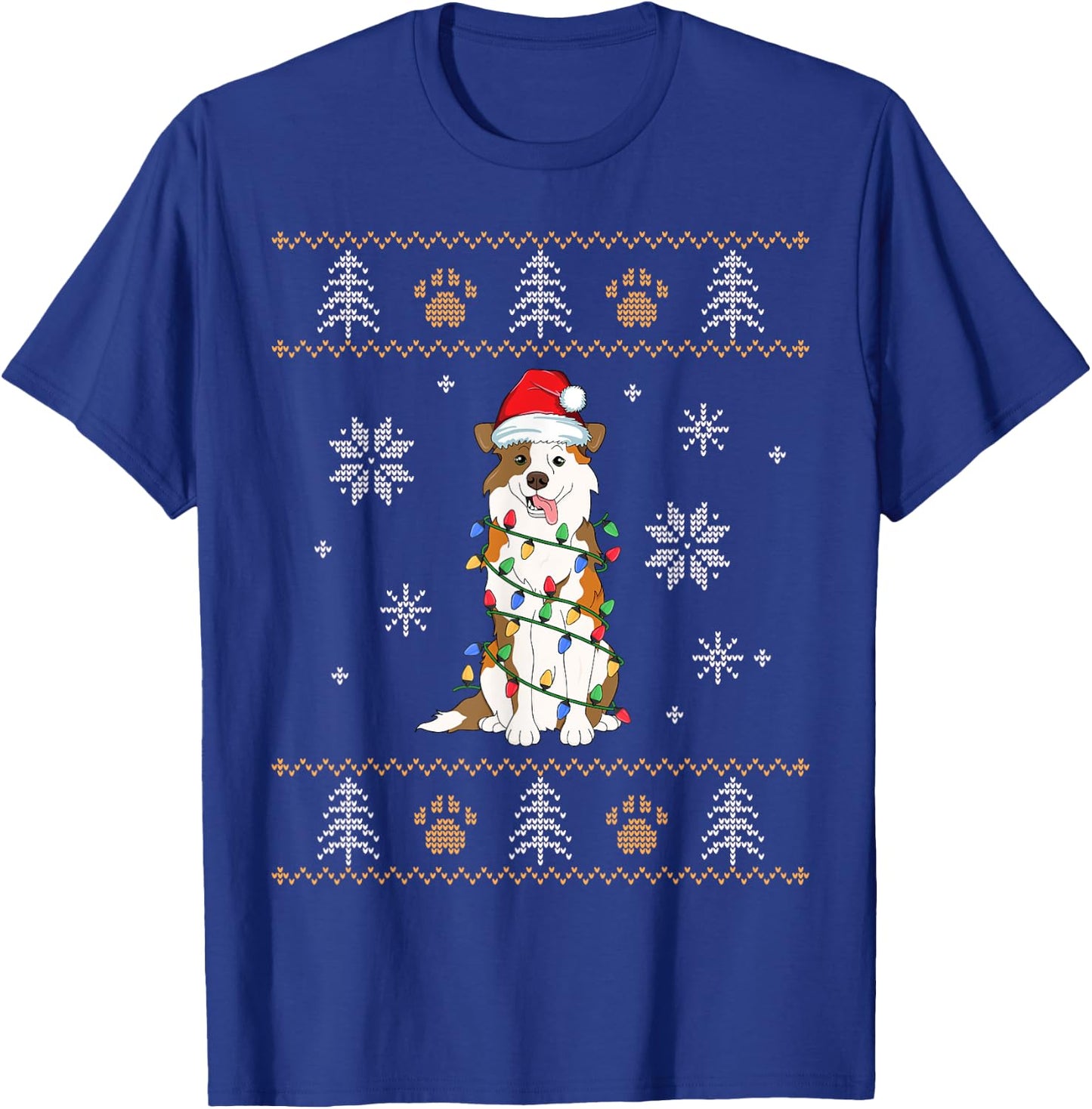 Ugly Christmas Australian Shepherd Family Xmas Aussie Dog Men Women Kids T-Shirt - T-Shirt | Royal