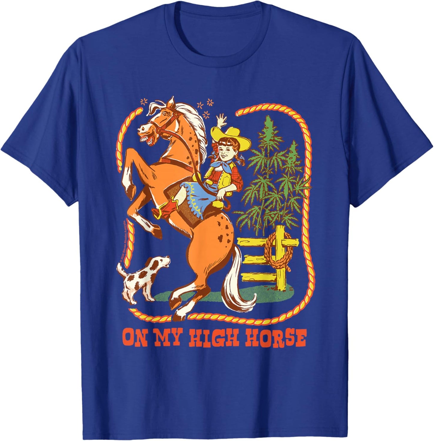 High Horse Cowgirl 420 Sarcastic Retro Funny Adult Humor T-Shirt - T-Shirt | Royal