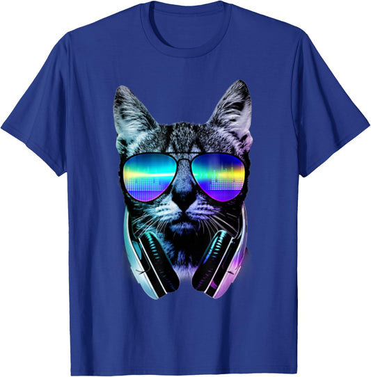Dj Cat Headphones - Black, Small, , Cotton 100%, Short Sleeve, , Graphic, Modern, Casual, All Seasons, 1 Count T-Shirt - T-Shirt | Royal