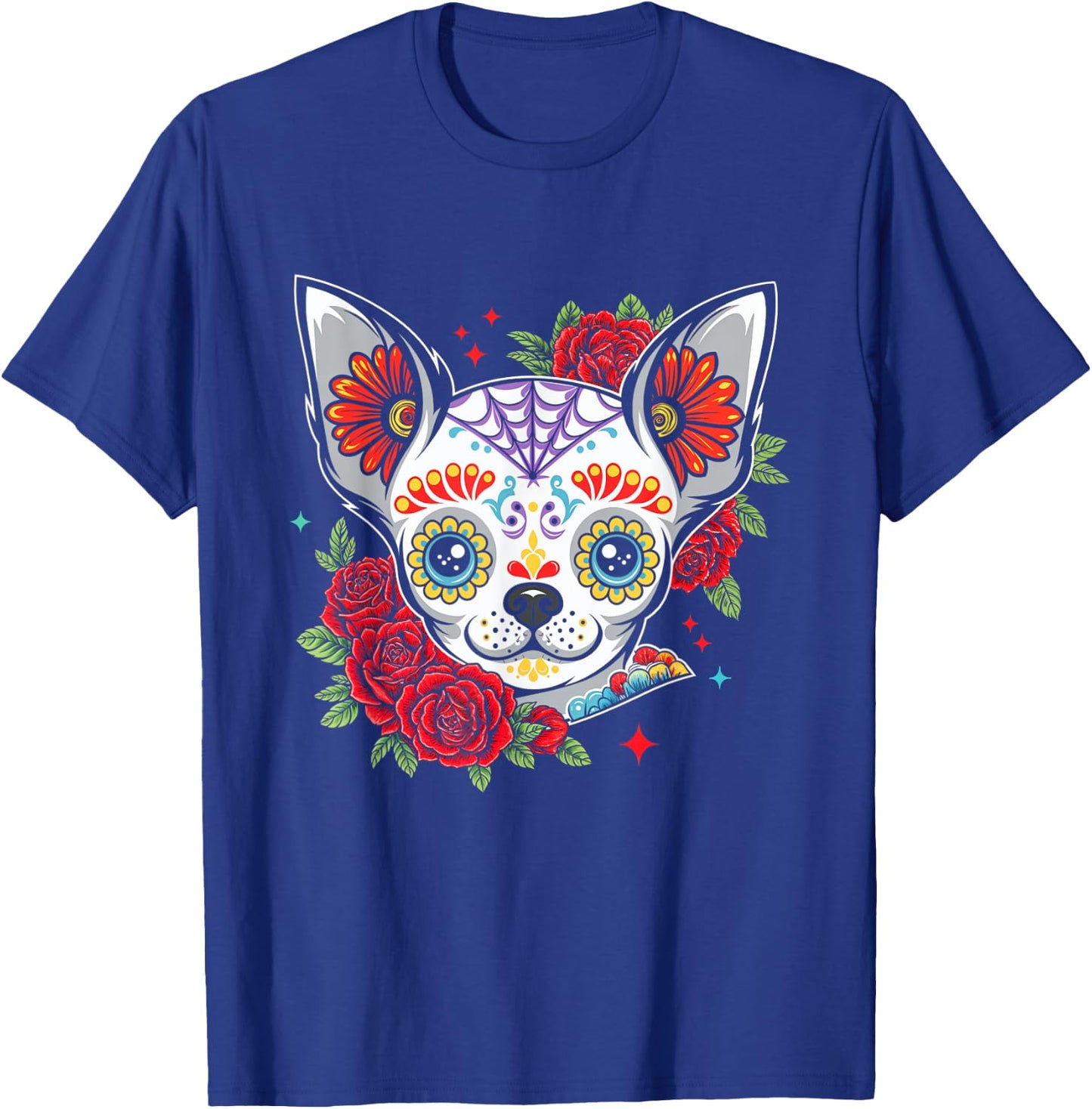 Chihuahua Floral Sugar Skull Dog T-Shirt - T-Shirt | Royal