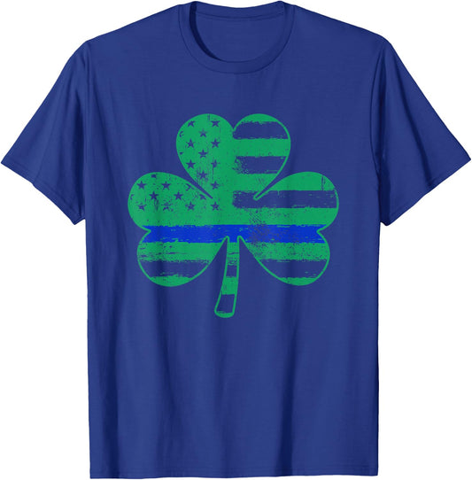 St Patricks Day American Flag Irish Shamrock Police Flag T-Shirt - T-Shirt | Royal