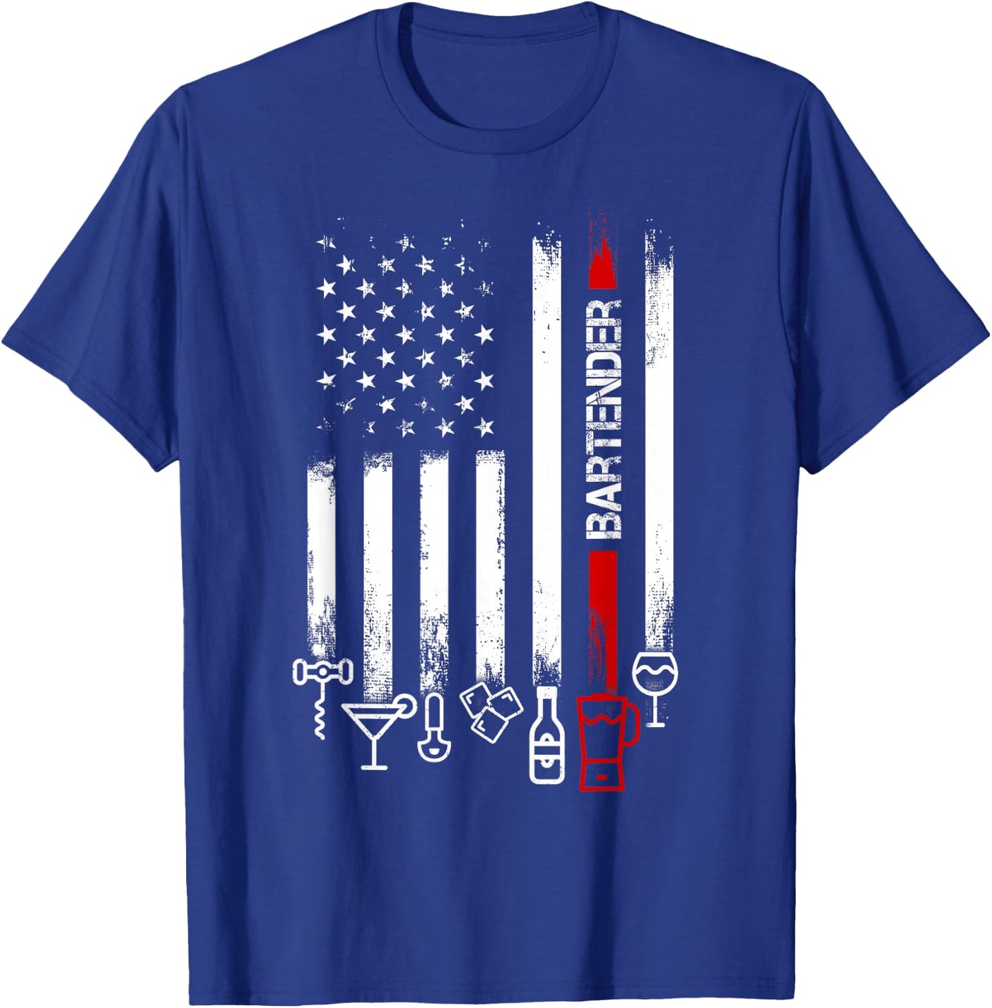 American Flag with Bartender men father T-Shirt - T-Shirt | Royal