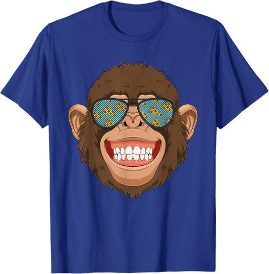 Monkey Pizza Lover With Foodie Sunglasses T-Shirt - T-Shirt | Royal