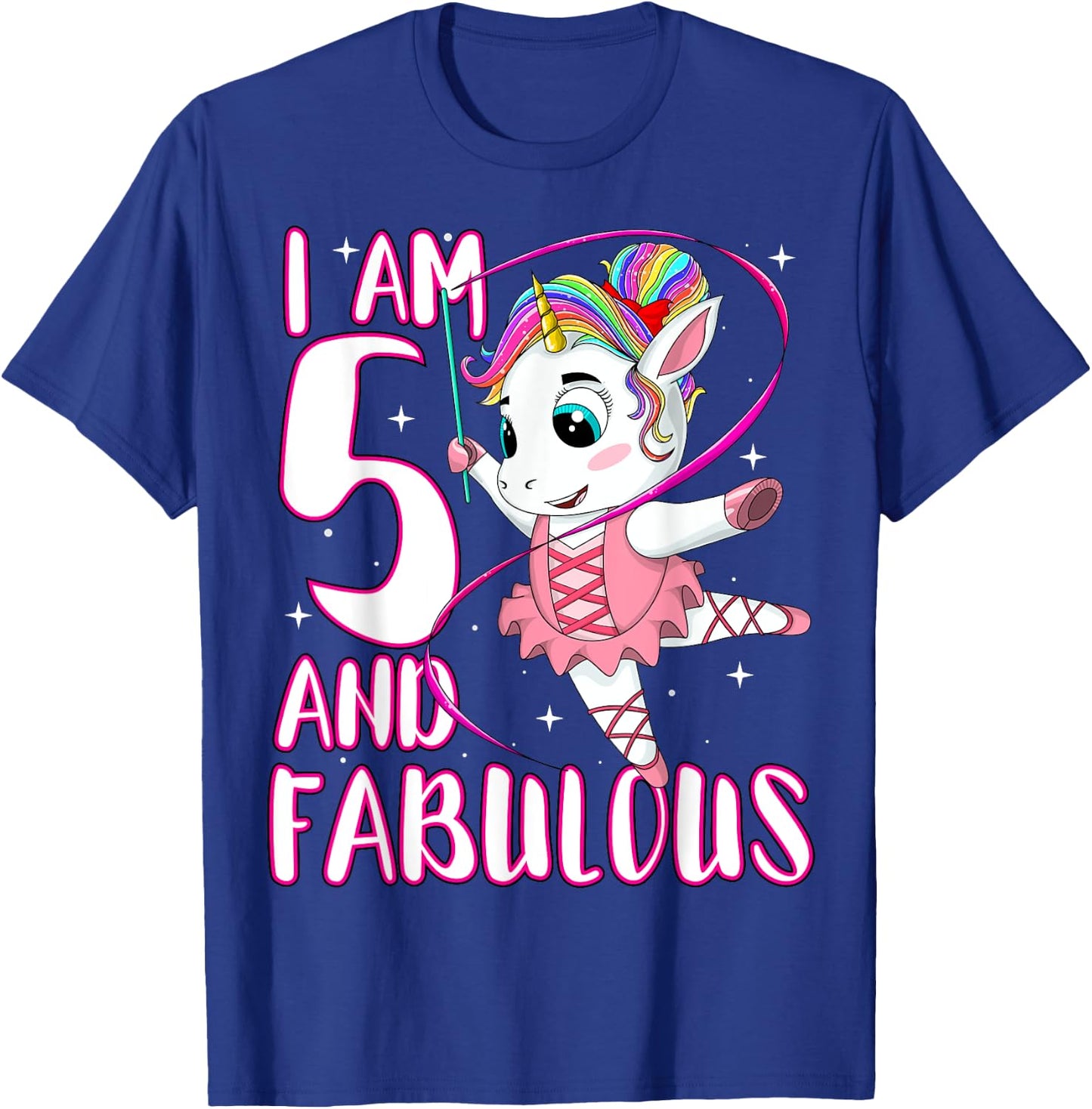 Children I Am 5 and Fabulous Unicorn Birthday Girl T-Shirt - T-Shirt | Royal