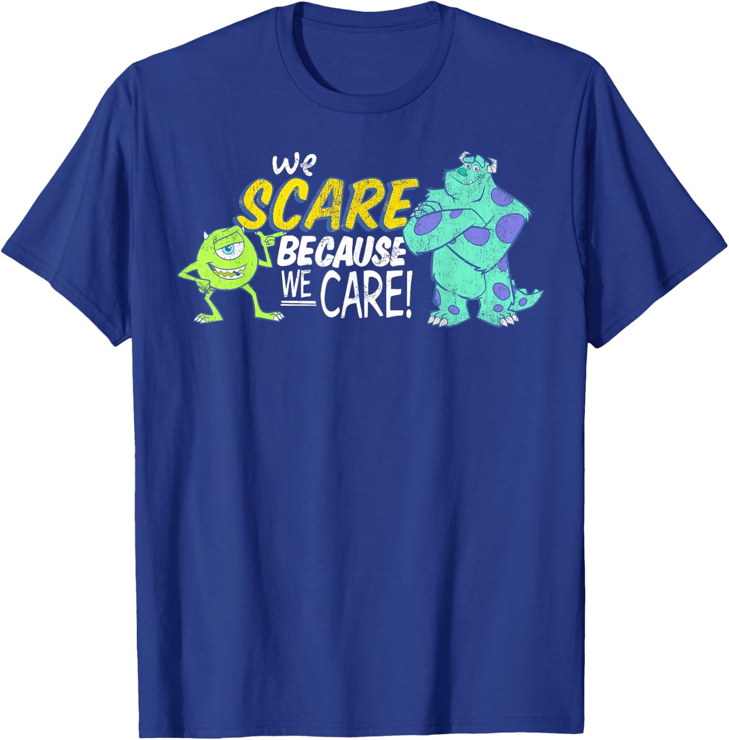 Disney Pixar Monsters, Inc We Scare Because We Care Logo T-Shirt - T-Shirt | Royal