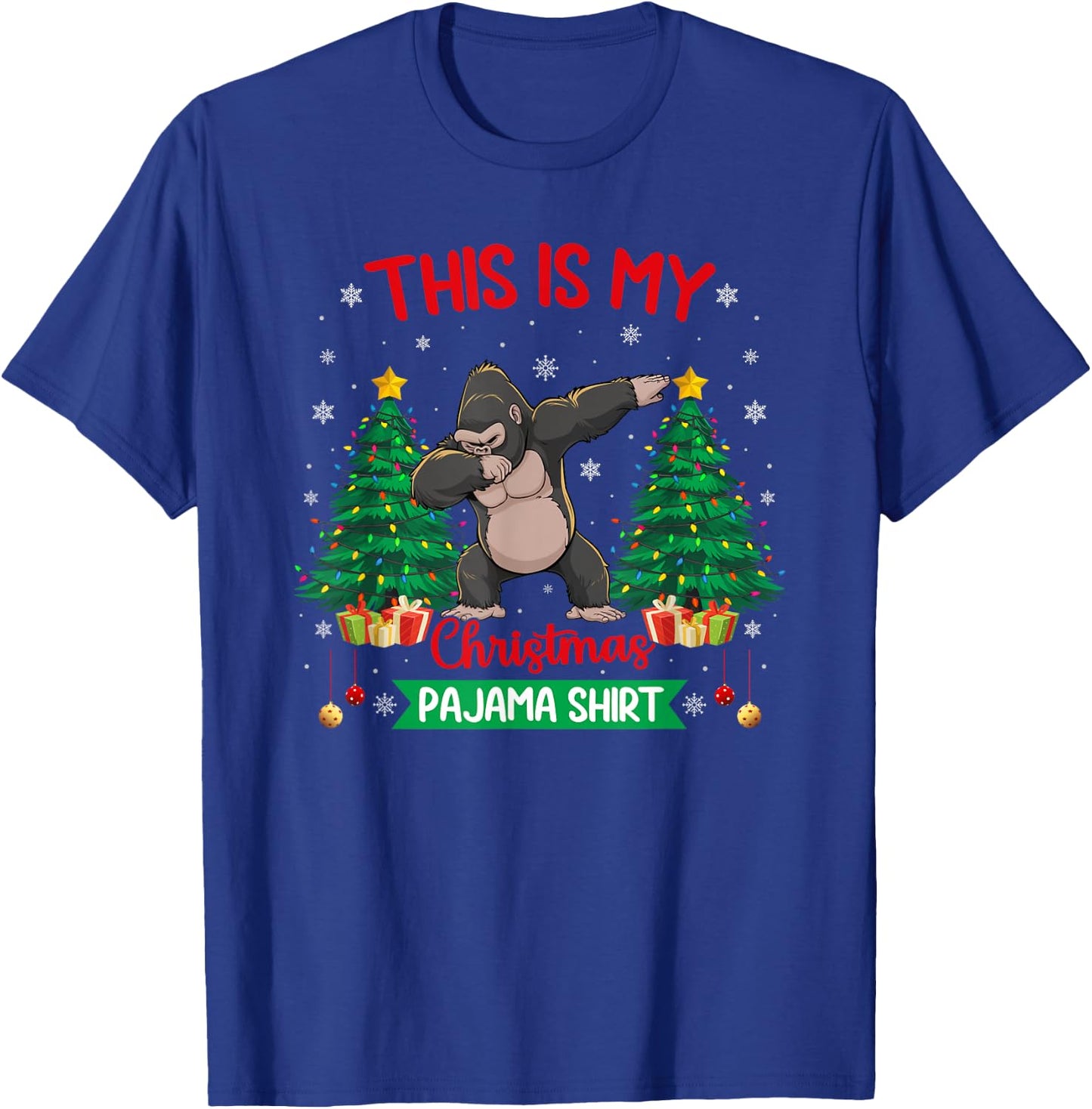 Dabbing Gorilla Christmas Tree Lights Matching Pajamas T-Shirt - T-Shirt | Royal