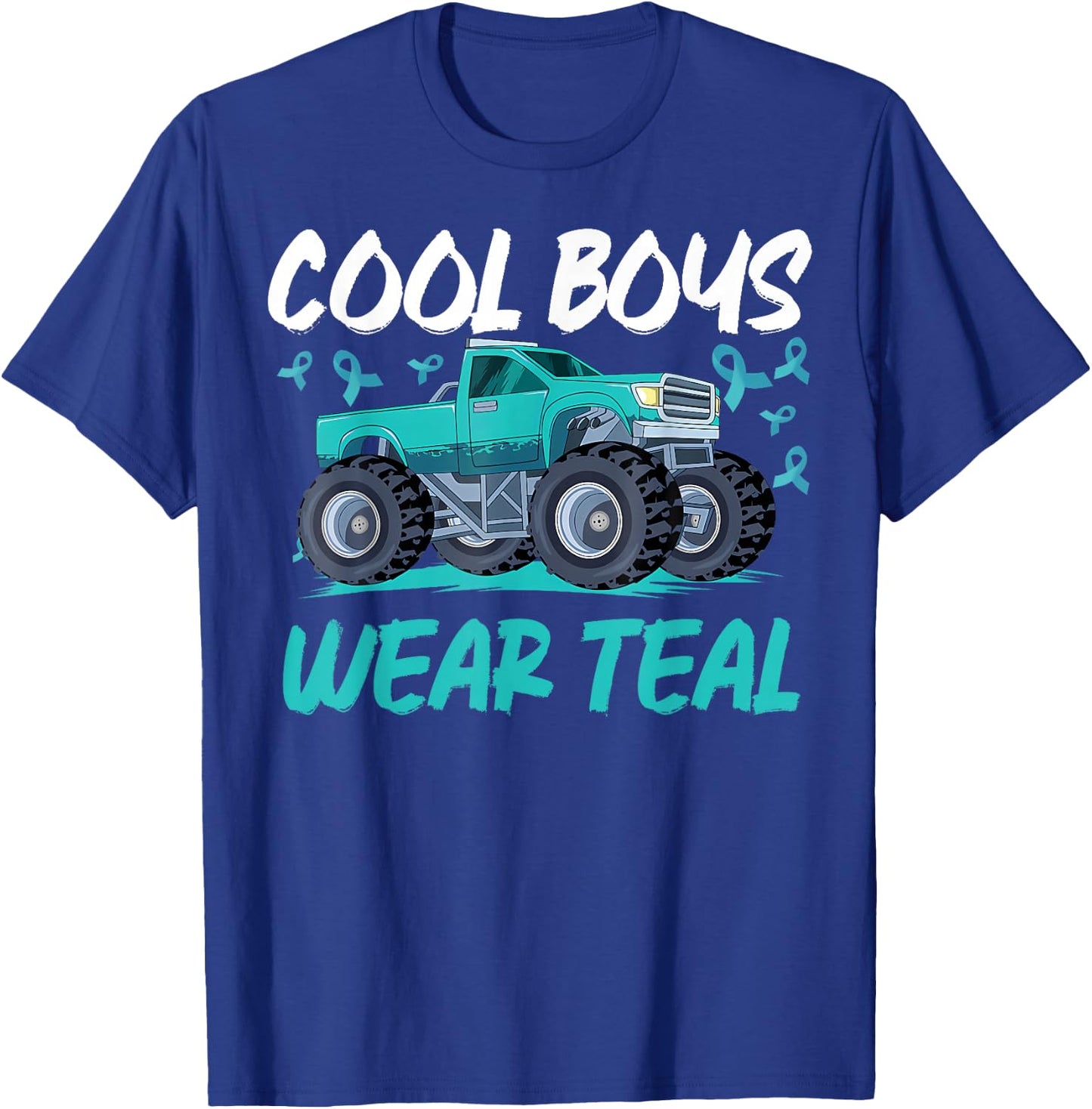 Monster Truck Teal Ribbon Cervical Cancer Awareness T-Shirt - T-Shirt | Royal