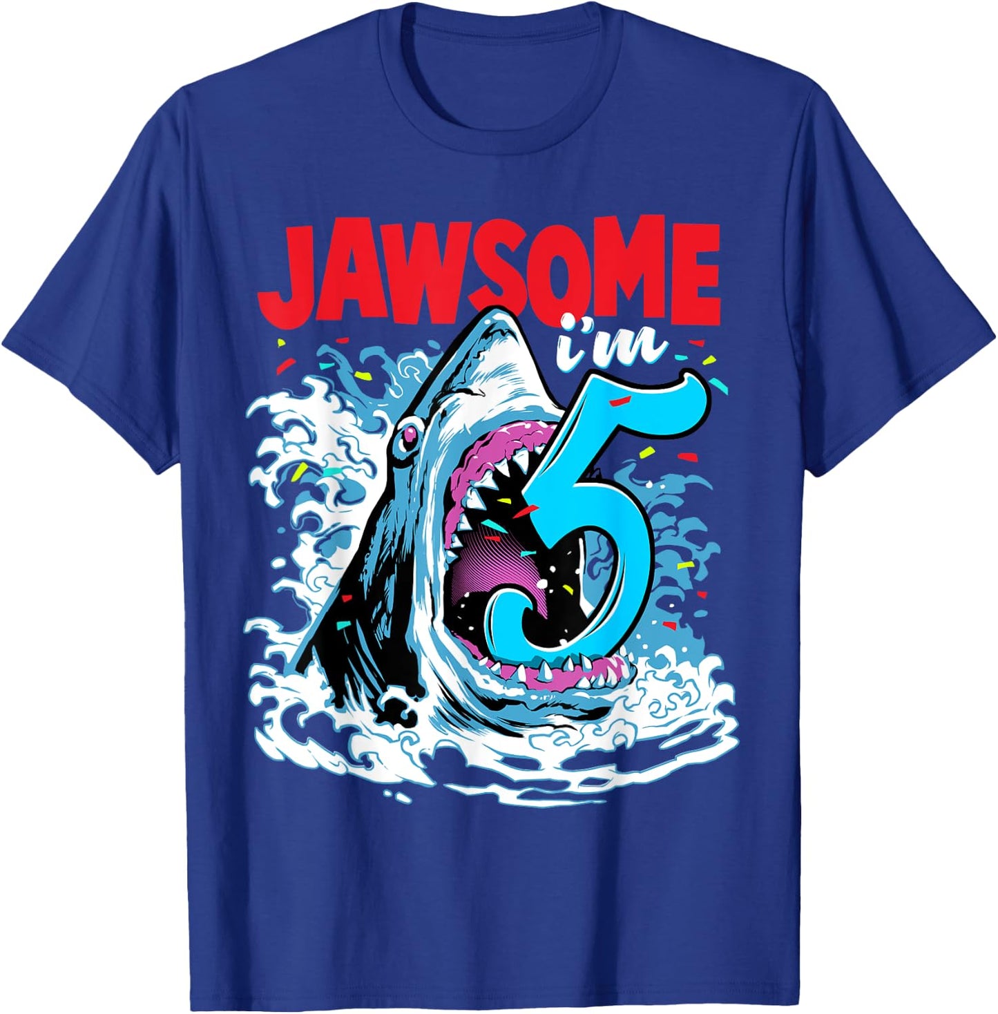 Kids 5th Birthday Shark 5 | Jawsome Five Year Old Bday Gift T-Shirt - T-Shirt | Royal