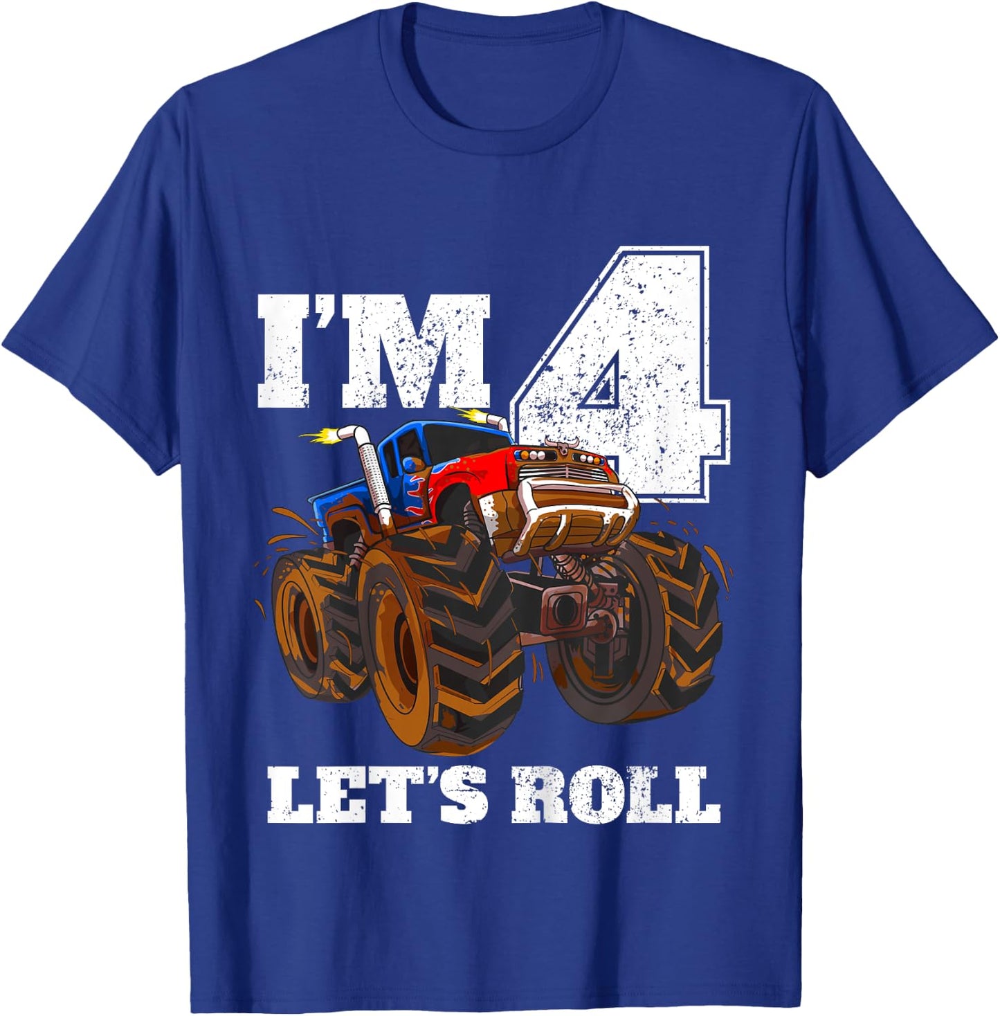 Kids Monster Truck 4th Birthday Boy 4 Four Year Old T-Shirt - T-Shirt | Royal