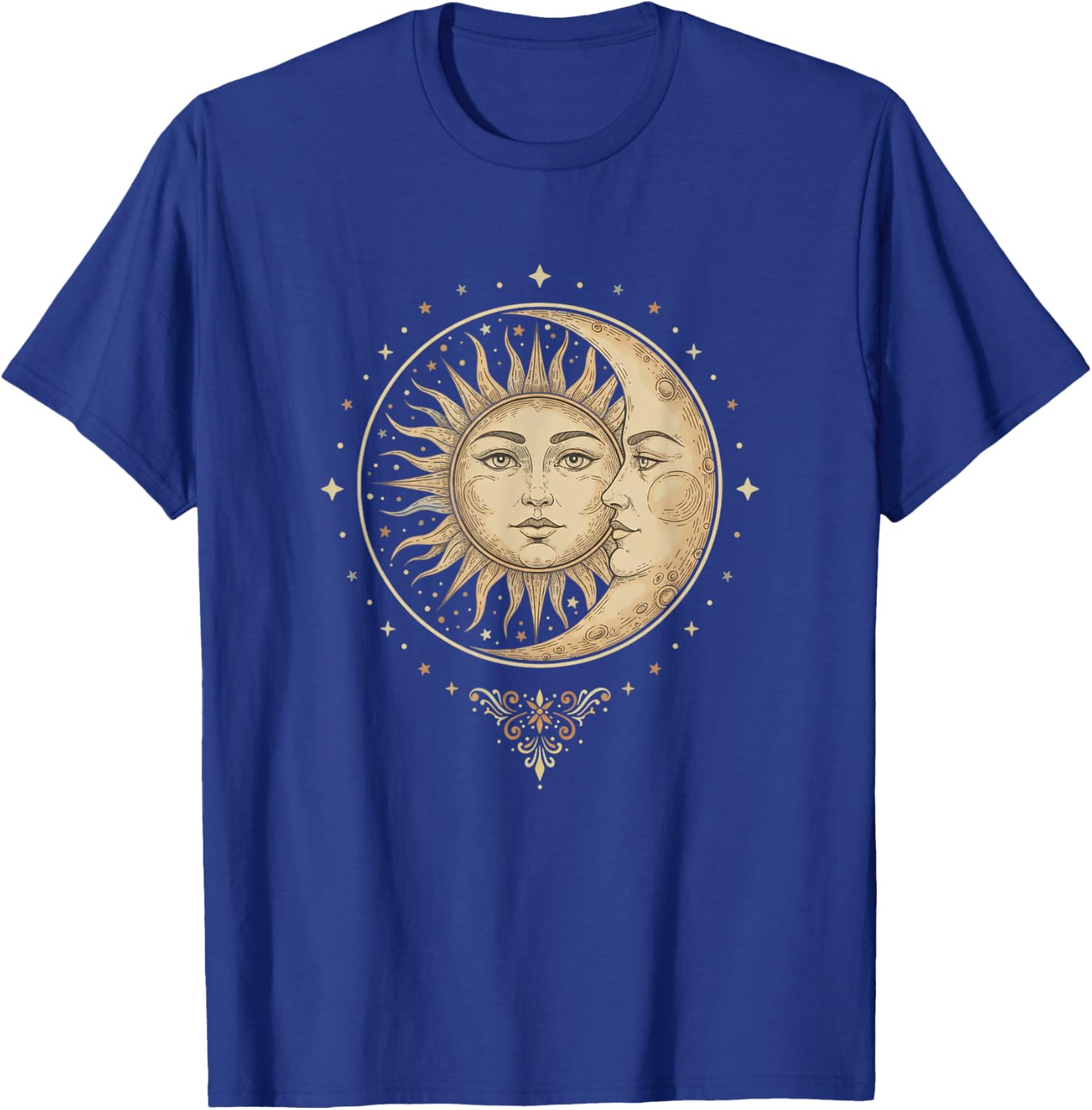 Sun and Moon Vintage Celestial Art Nostalgia Wellness T-Shirt - T-Shirt | Royal