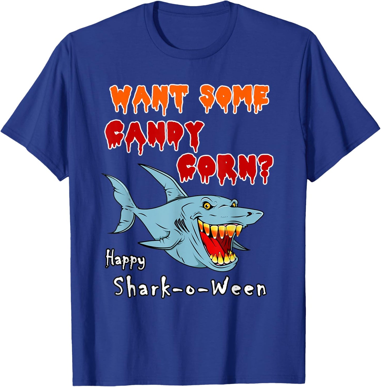Want Some Candy Corn Teeth Funny Halloween Shark T-Shirt - T-Shirt | Royal
