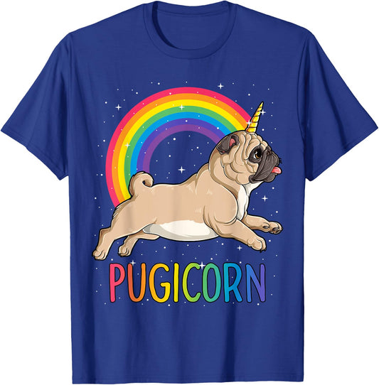 Pugicorn Pug Unicorn T shirt Girls Kids Space Galaxy Rainbow T-Shirt - T-Shirt | Royal