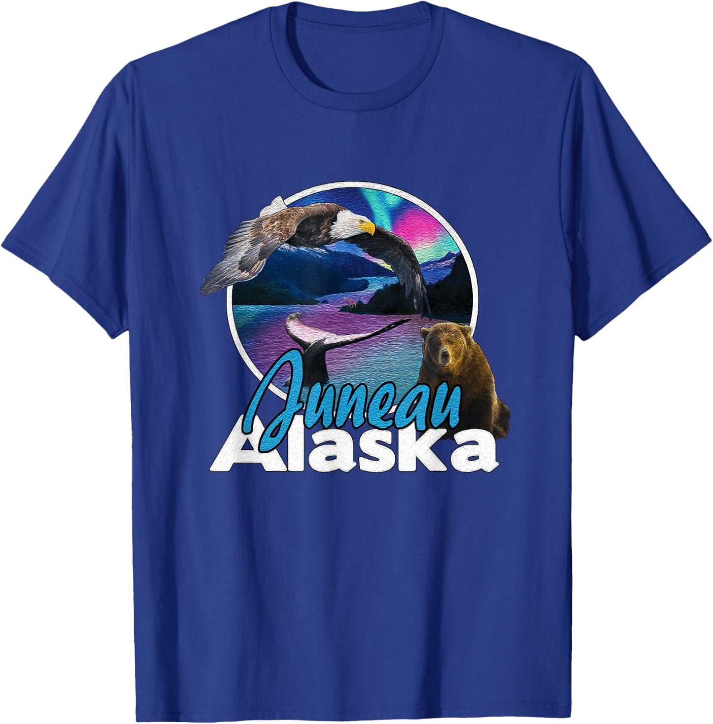 Juneau Alaska Aurora Borealis Eagle Bear Whale Souvenir T-Shirt - T-Shirt | Royal