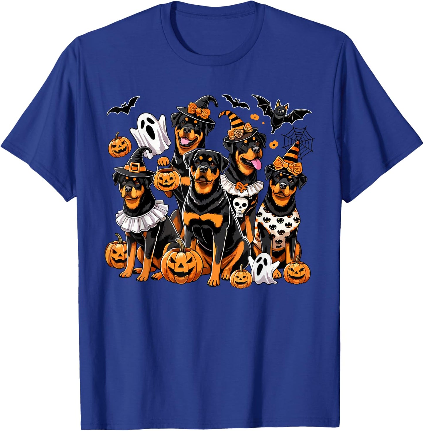 Rottweiler Halloween Costume, Dog Ghost Witch Hat T-Shirt - T-Shirt | Royal