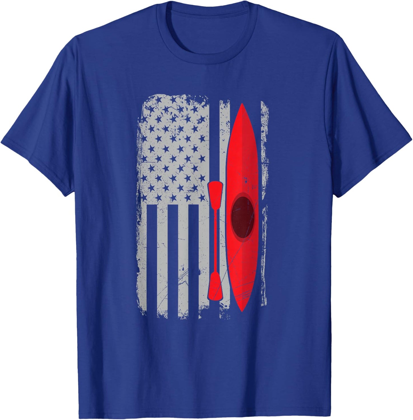 American Flag Kayak -Distressed USA Outrigger Canoe Kayaking T-Shirt - T-Shirt | Royal