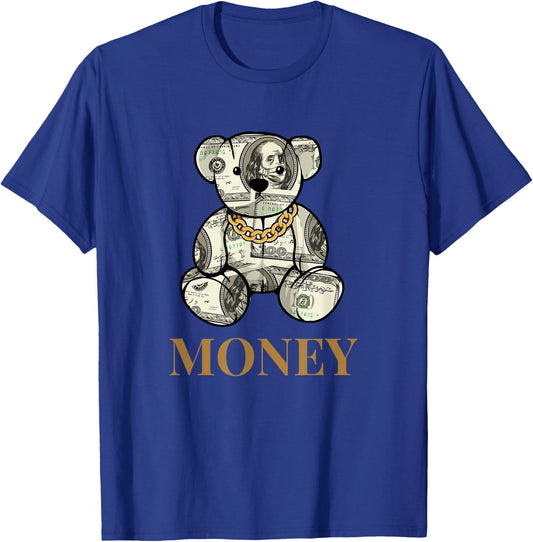 Cool Rich Teddy Bear with Money Illustration Graphic Designs T-Shirt - T-Shirt | Royal