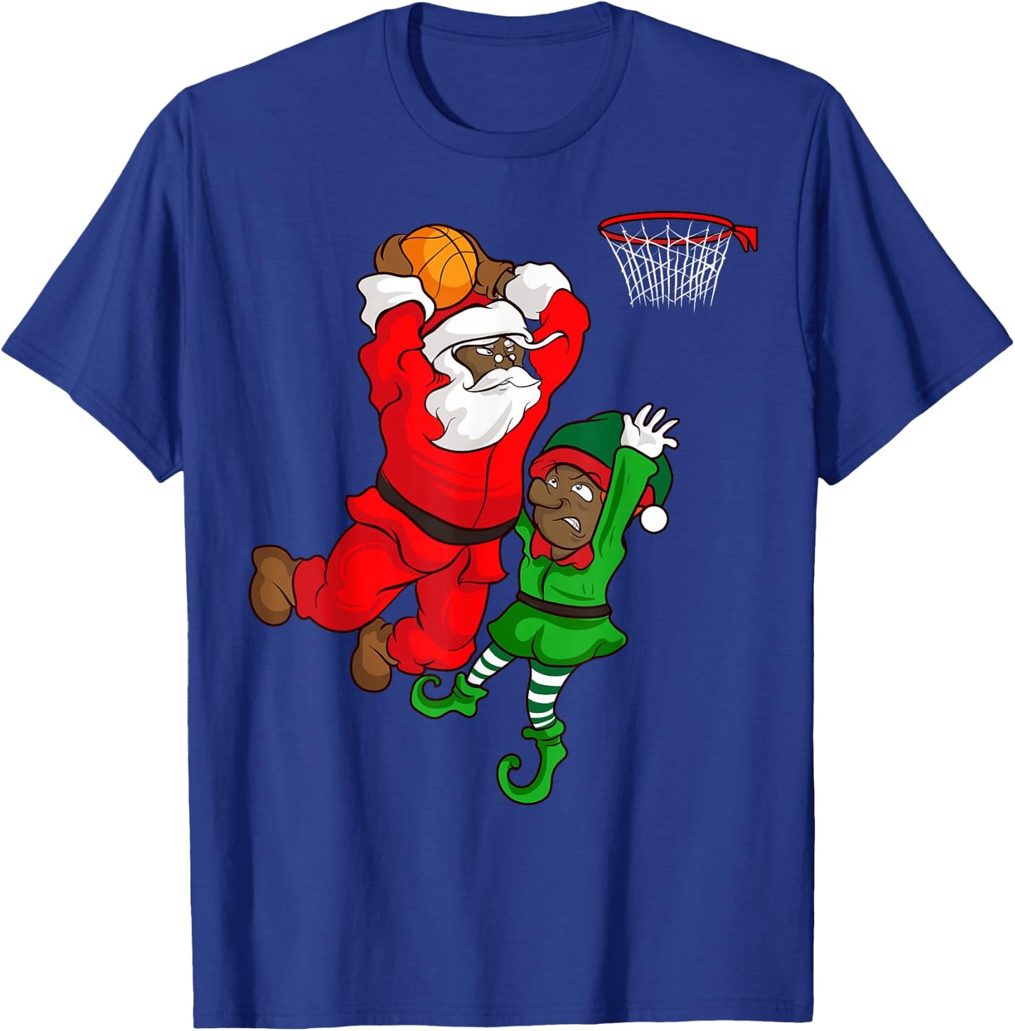 Basketball Black African American Santa Claus Dunk Elf T-Shirt - T-Shirt | Royal