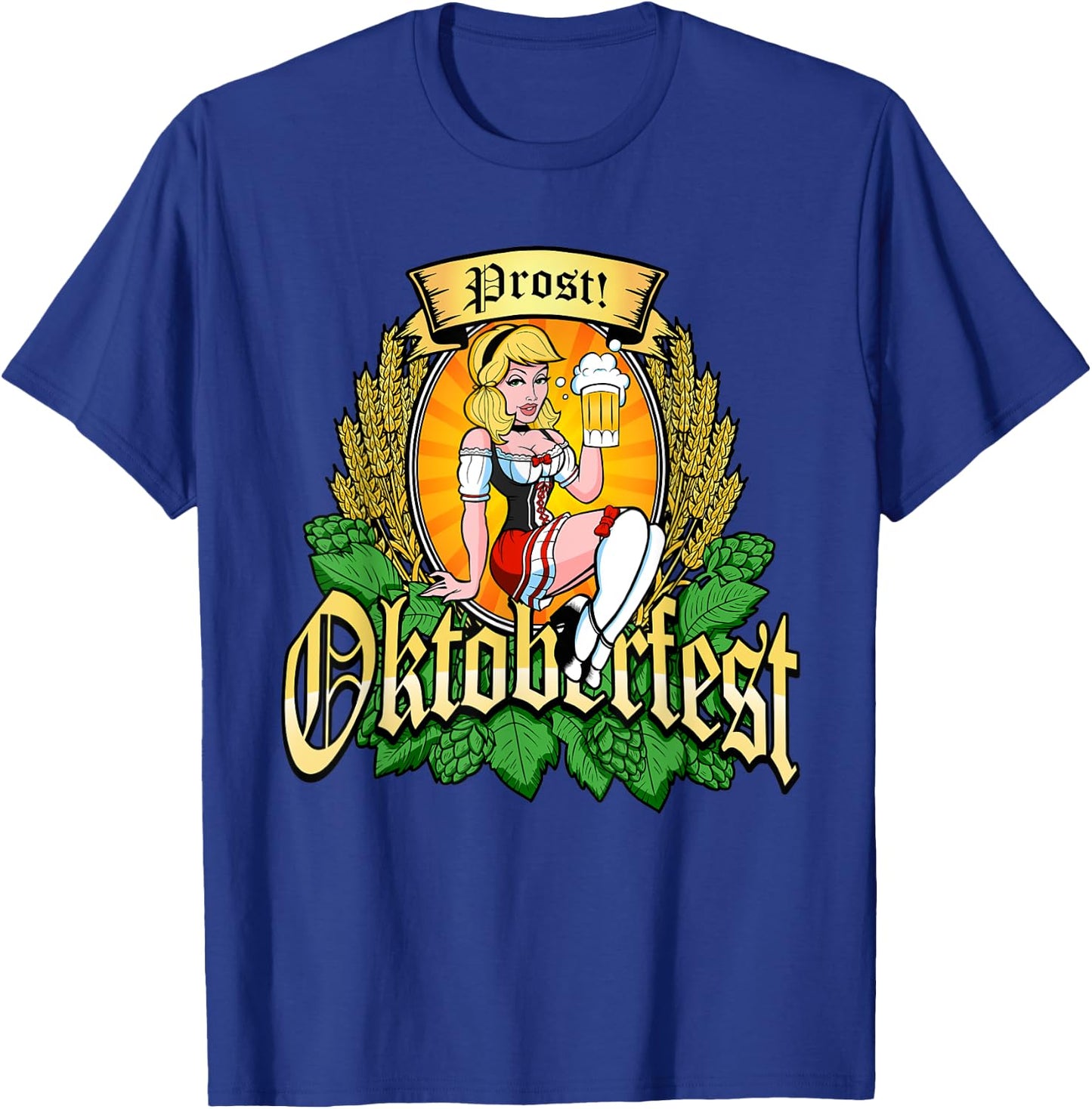 Oktoberfest Prost Sexy Pin Up Model Bavarian Beer Maid Hops T-Shirt - T-Shirt | Royal
