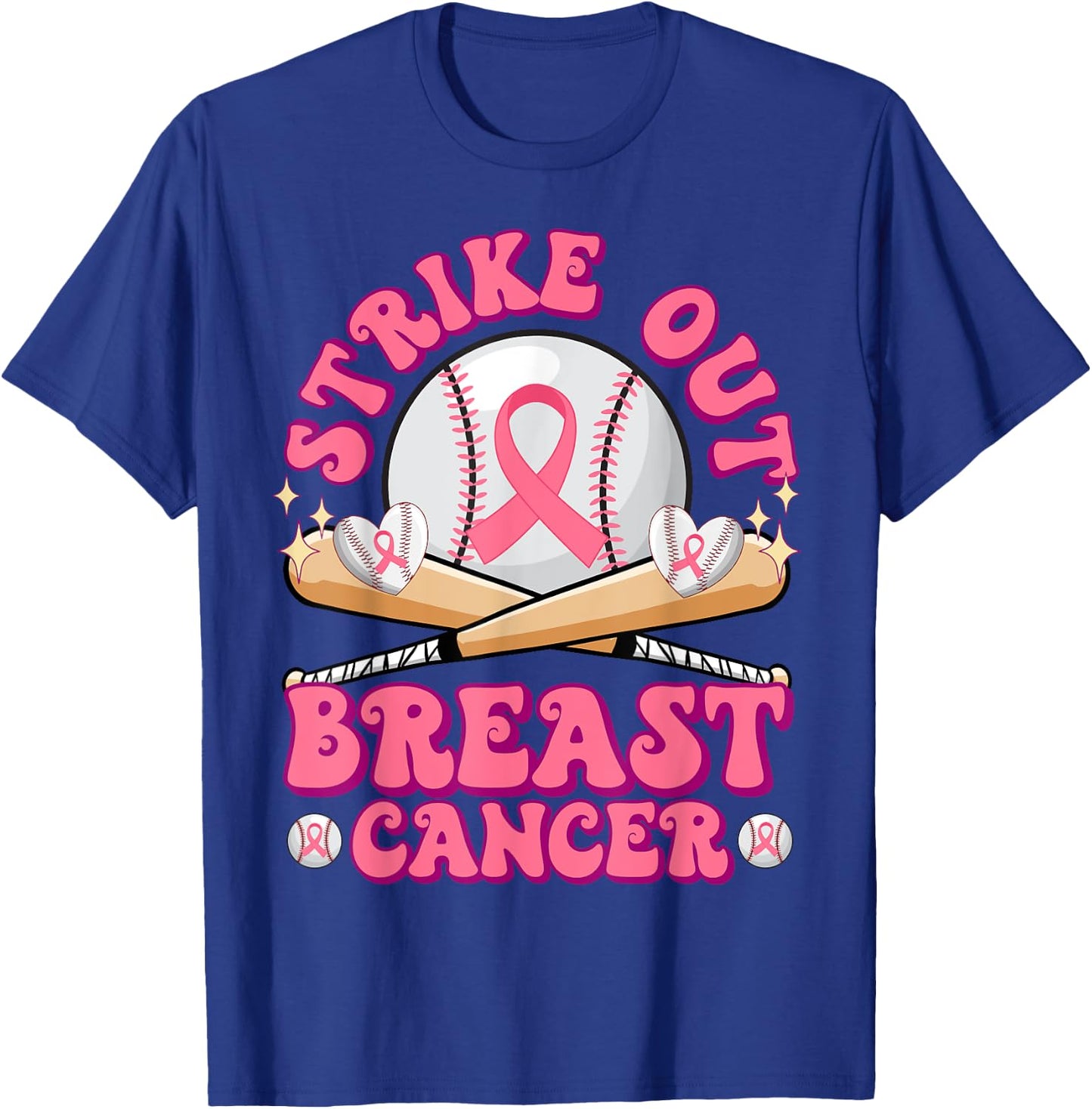 Strike Out Breast Cancer Awareness Pink October Baseball T-Shirt - T-Shirt | Royal