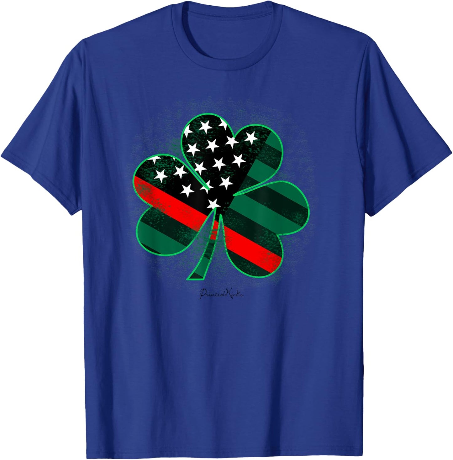 Thin Red Line St Patricks Day Shirt Firefighter Shamrock T-Shirt - T-Shirt | Royal