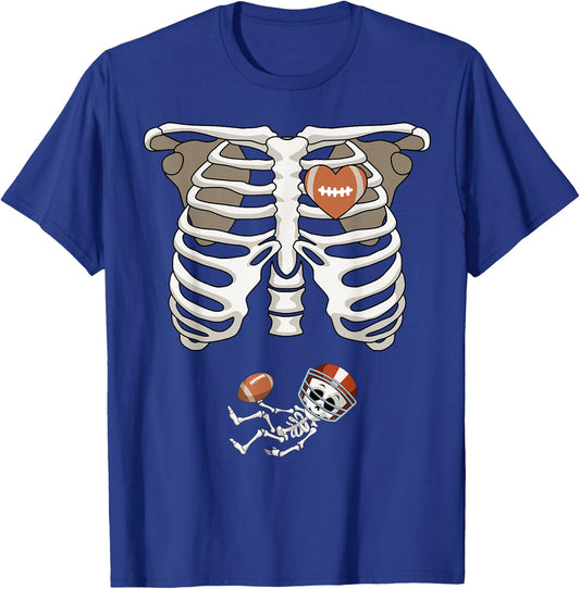Pregnancy Skeleton Rib Funny Football Bump Gift T-Shirt - T-Shirt | Royal