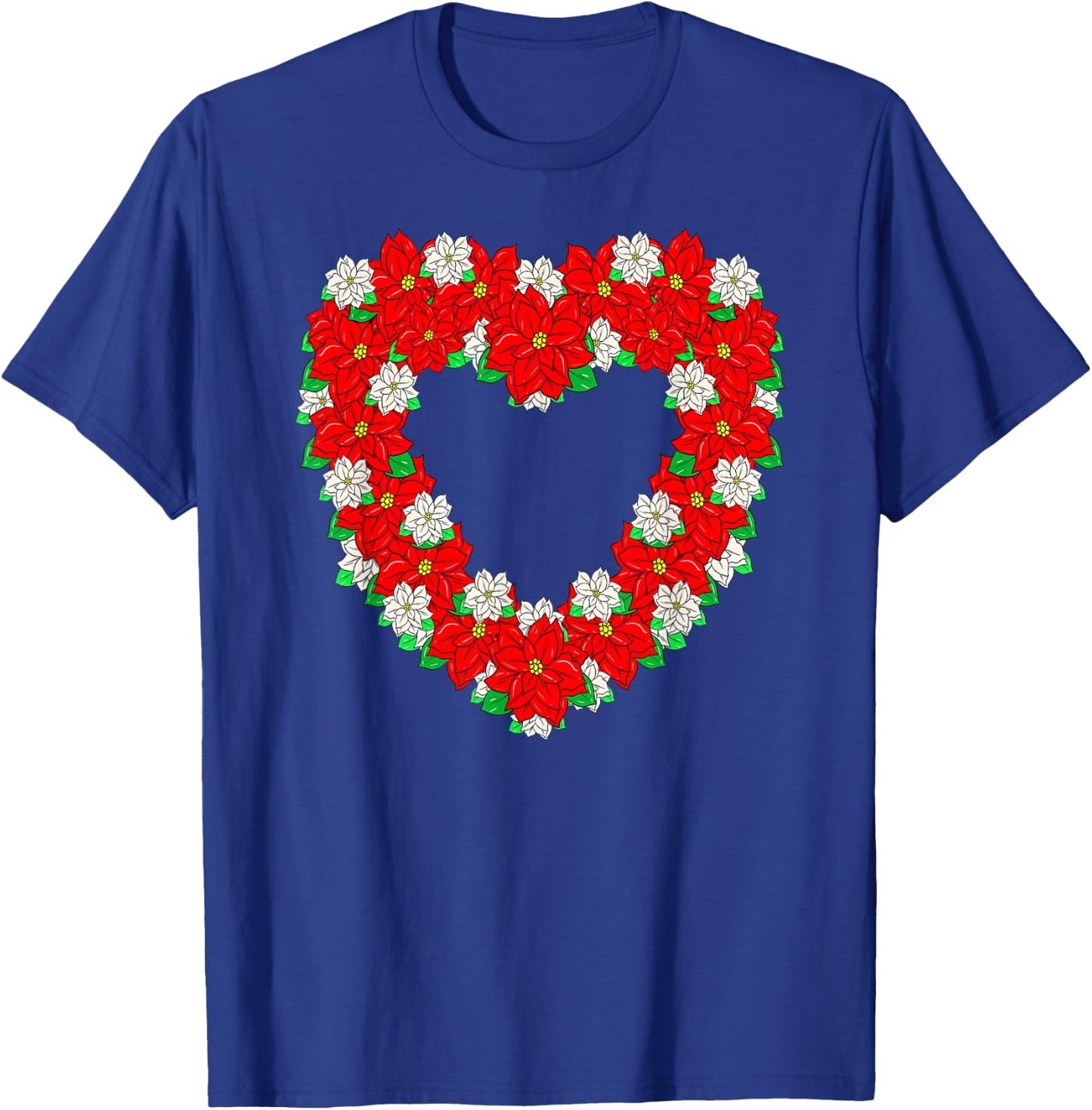 Pretty Poinsettia Christmas Flower Heart Wreath Cute T-Shirt - T-Shirt | Royal