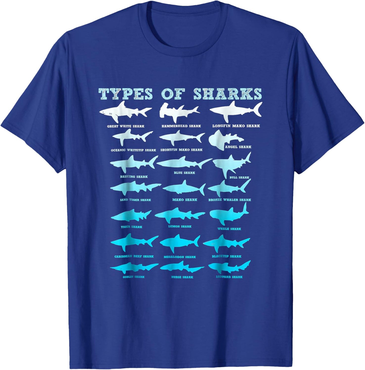 21 Shark Types Marine Biology Men Women Teens Boys Girl Gift T-Shirt - T-Shirt | Royal