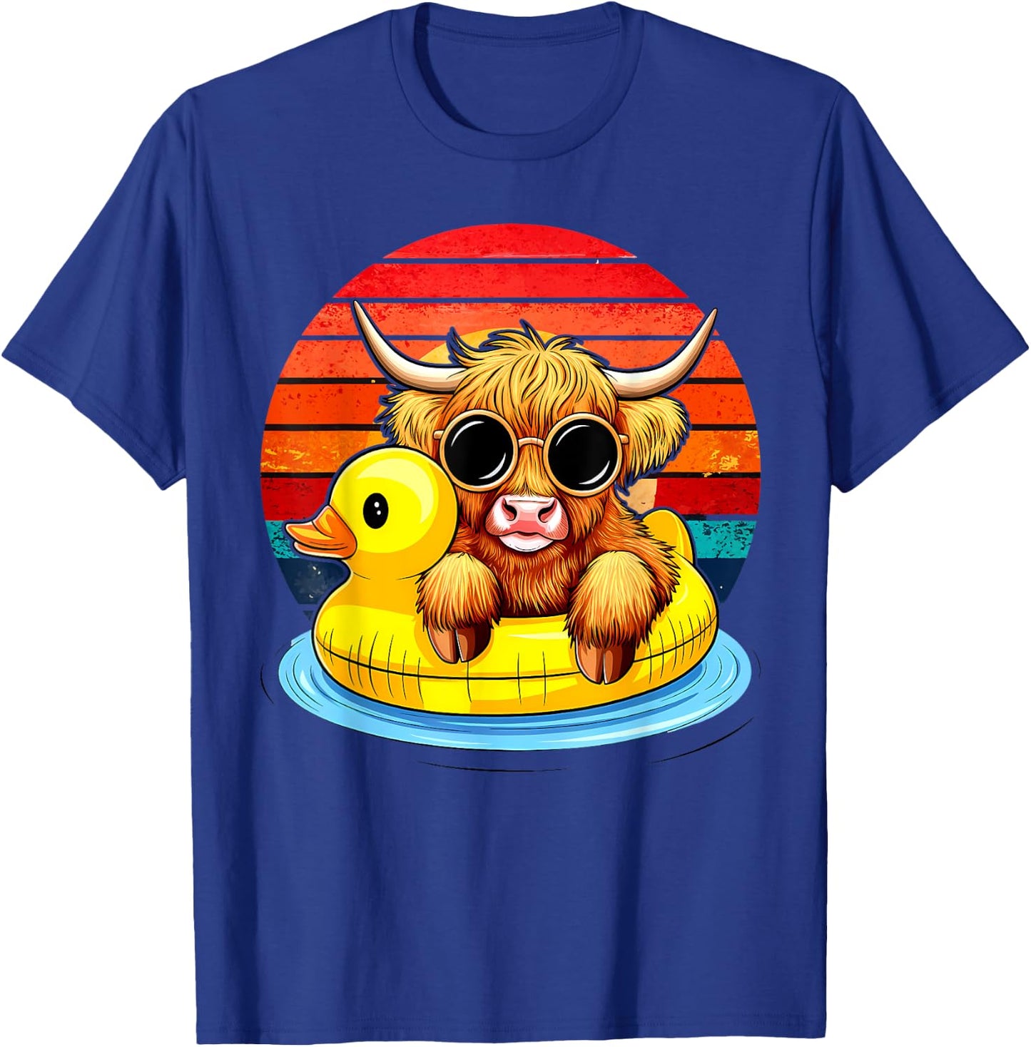 Cute Highland Cow Duck Pool Float Summer Vibes Swimming T-Shirt - T-Shirt | Royal